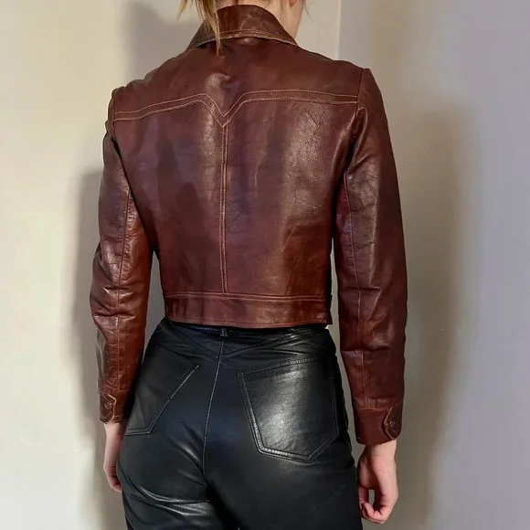 Iconic 70s Brown Leather Bomber Jacket - Picture 2 of 12
